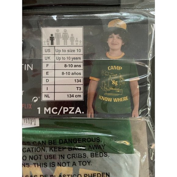 Stranger Things T- Shirt Dustin Camp Knowhere Green Ringer Kids Costume Children - Picture 7 of 11